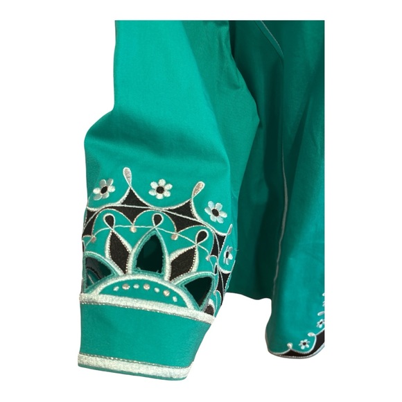 Y2K BOB MACKIE COTTON BLEND JADE & BLACK OVERSIZED JACKET W CUTOUT DETAILS SZ 3X - Picture 5 of 9